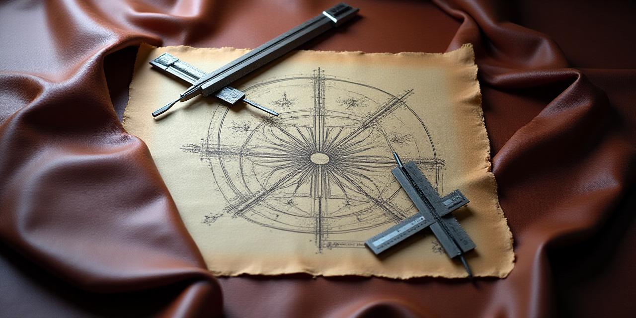 Mathematical design sketches overlaid on premium leather textures