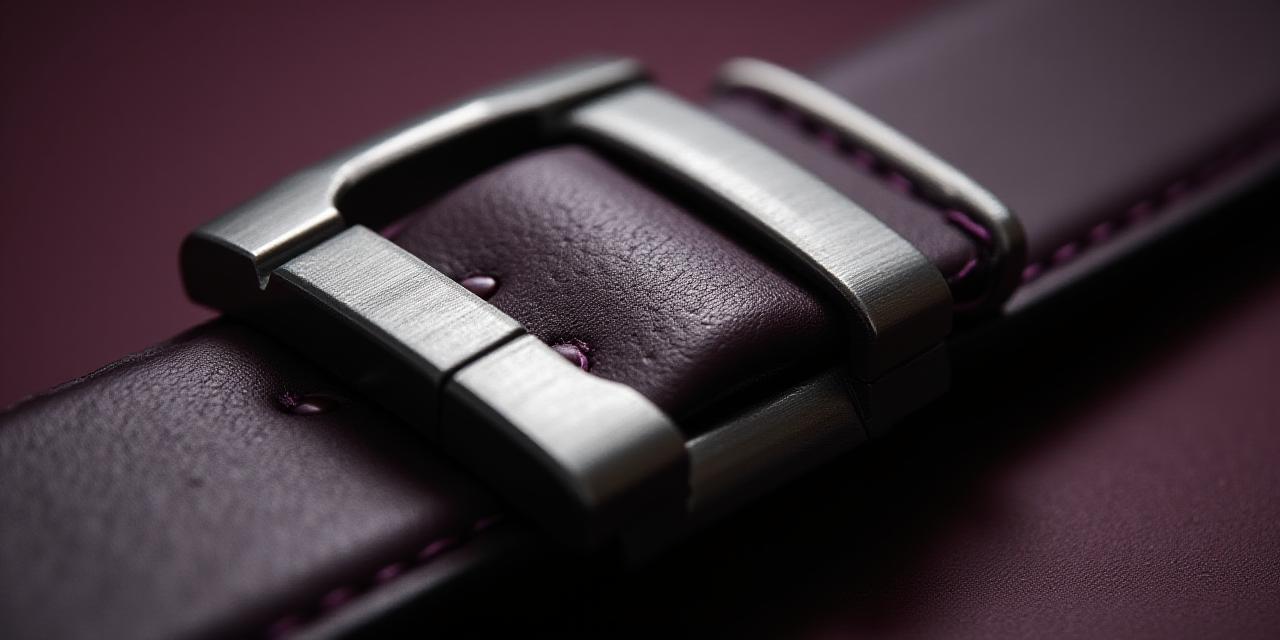 Close up of a mathematically calculated leather belt buckle with brutalist design elements